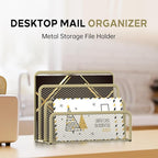SUPEASY Mail Organizer for Desk, Mesh Metal Mail Holder Countertop with 3-Slot, Letter Sorter File Holder, Office Envelope Organizer for Mails (Yellow)