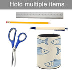 Sardine Fish Pencil Holder Leather Desk Organizer Stand Round Pen Cup Container for Home Office