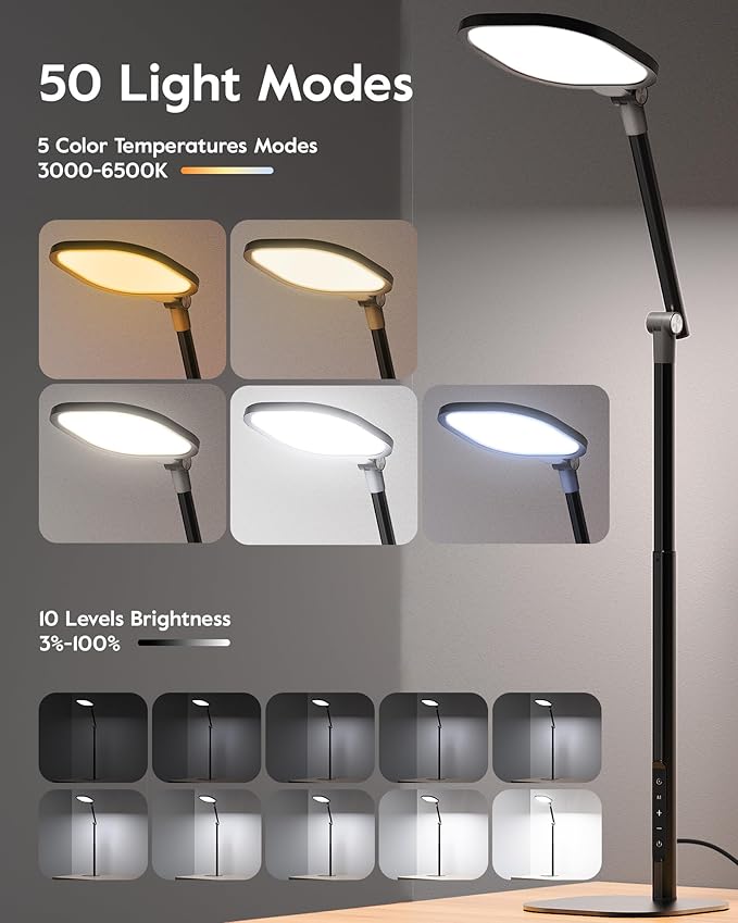 Led Desk Lamps for Home Office with Base, Video Conference Lighting for Zoom, Tall Desk Lamp with 50 Light Modes & Memory and Timer Func Computer Light, Ring Light for Desk for Video Streaming, Webcam