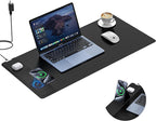 Wireless Charging Mouse Pad with Foldable Phone Holder, 31.5" x 15.8" XXL Large Desk Pad, Gaming Mousepad with Ultra-Smooth Surface, Non-Slip Base, Black Waterproof Desk Mat, with 20W PD Charging Kit