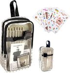 UINSUE Cute Pen case Adorable Bunny Transparent 3-Layer Large Capacity Pencil Case Gadget organizer with Lovely Stickers (Black Plaid)
