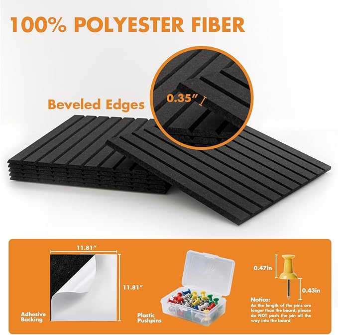Cork Board Tiles for Wall with Push Pins, Removable 36" x 24" Slat Bulletin Board Sets, Adhesive Pin Board | Magrowill 6 Packs Felt Panels for Office Home Classroom Dorm Interior Wall Decor, Black