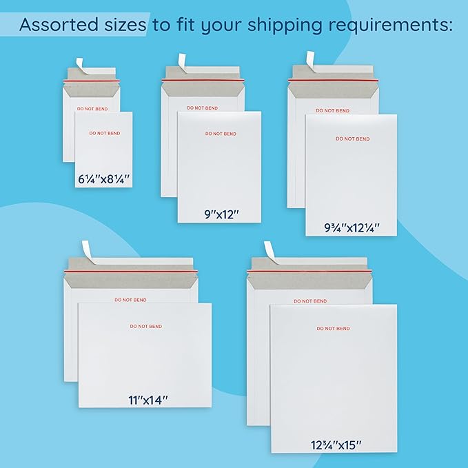 Blue Summit 100 Pack Rigid Mailers 9x12, Heavy Duty 450 GSM Cardboard Envelopes, Do Not Bend Photo Mailers, Cardboard Envelopes for cards, Paper Document, and Magazine