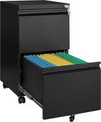 Fesbos 2 Drawer Vertical File Cabinet - Mobile Filling Cabinet with Lock for Legal/Letter Files - Office Storage File Cabinet with Wheels Under Desk - Assembly Required
