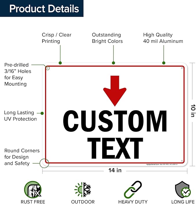 Custom Arrow Directional Sign, Down Arrow, 10x14 Inches, Rust Free .040 Aluminum, Fade Resistant, Made in USA by My Sign Center