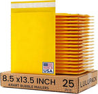Yellow Kraft Bubble Mailers 8x13.5 Inches (25 Packs) Self-Seal Padded Shipping Envelopes, Bubble Mailers Water-Resistant for Books, Clothing, Ecommerce Shipping