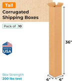 IDL Packaging Tall Moving & Shipping Boxes 4x4x36 inches (10-Pack) - Extra Strength 200 lb Kraft Corrugated Packing Boxes for Moving & Shipping