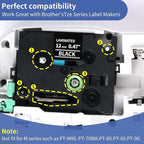 Label Maker Tape TZe-335 Compatible with Brother TZ-335 Laminated White on Black for Brother P Touch PTD210 PTH110 PTD600 PT-123PC PT-P700 Label Maker, 12mm 0.47 Inch, 5Pk