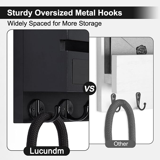 Lucundm Key Holder Wall Mount, Mail Holder with Storage Drawer and 5 Key Hooks for Coat, Dog Leash, Home Decor Rack, House Accessories, Entry Way Organizer