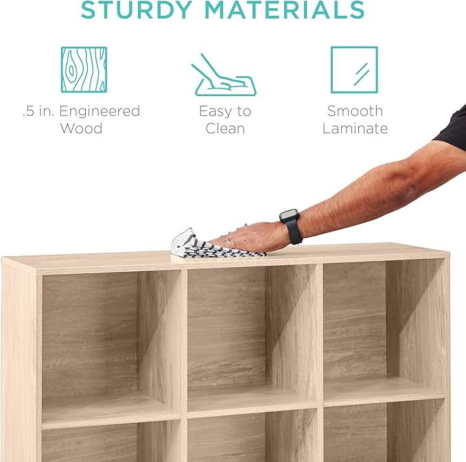Best Choice Products 9-Cube Storage Organizer, 13.5in Shelf Opening, Bookcase, Display Shelf, Customizable w/ 3 Removable Back Panels – Light Oak