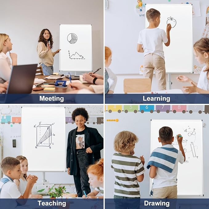 TSJ OFFICE Mobile Whiteboard Standing - 36 X 24 Inches Magnetic Dry Erase Easel, Height Adjustable Rolling White Board on Wheels with Flip Chart Hooks, White