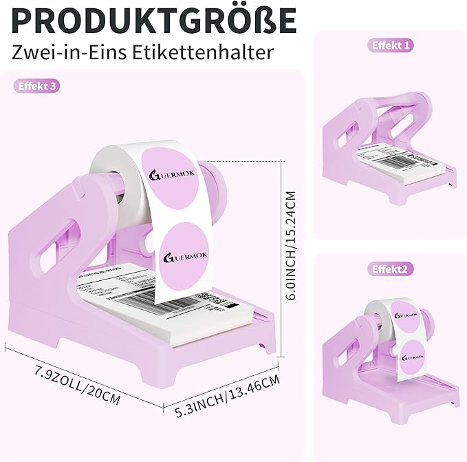 Guermok Thermal Shipping Label Holder for Rolls & Fan-Fold, Fragile Stickers for Shipping, Label Stand Desktop Printer Holder-Home Office Accessory Sticker Dispenser for Holographic (Purple)
