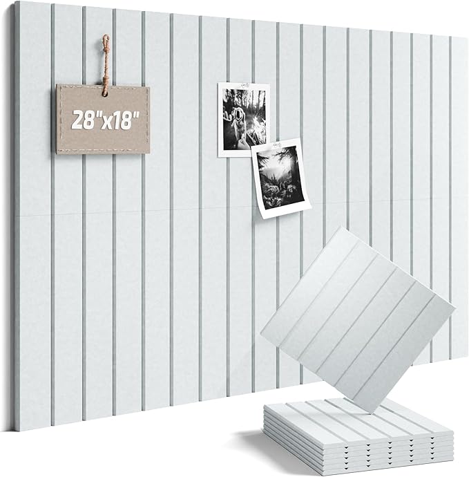 Fluxynara Felt Bulletin Board Tiles -28"x18" with 40 Adhesive Tabs, Cork Board Alternative for Office Decor, Push Pin Board Wall Organizer 6-Pack (Cold White)