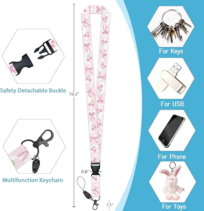 Cute Bow Lanyards for ID Badges, Badge Holder with Lanyard Detachable, Badge Reel Retractable Keychain Clip, Vertical Cruise Ship Cards Holder Protector Name Tags, Teacher Nurse Office Women Gifts