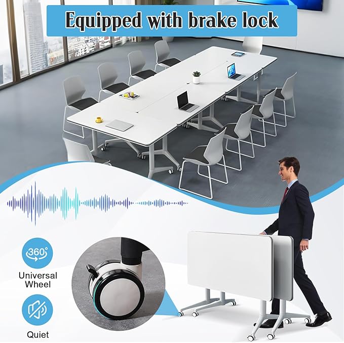 Conference Table,55.1''Folding Conference Room Table for 4-12 People,Mobile Flip Top MeetingTraining Table with Different Coulor and Styles for Offices, Classrooms,Meeting Room (2, A)