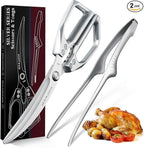 HUUSK Kitchen Scissors and Cooking Tong Set - Silver Kitchen Shears for Food with Stainless Steel BBQ Tongs, Japanese Style Dishwasher Safe Meat Scissors for All Purpose, Gifts for Men Women