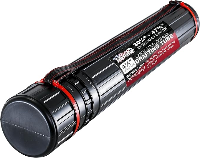 U.S. Art Supply Large Poster Tube - Telescoping Adjustable 30-1/4" to 47-3/4" - Durable 4-7/8" Diameter Storage Tube - Art Poster Carrier Holder & Blueprint Storage Drafting Tube Travel & Protection