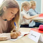 Fainne 100 Sets Dry Erase Name Tent Cards with Black Markers 8.7 x 2.8 x 1.9 Inches White Reusable Name Plate Wipe Clean Desk Tags Sign for Classroom Table Office Conference Meeting Weddings