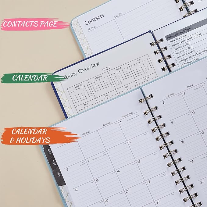 2026 Planner - Weekly and Monthly Planner 2026, Jan 2026 - Dec 2026, 6.4" x 8.5", Daily Planner Calendar Planner with Monthly Tabs, Elastic Closure, Pocket, Notes, Faux Leather Cover Yearly Agenda(Blue)