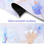 MOSISO Desk Pad Mat Keyboard Mouse Pad Set, Large Gaming Mouse Pad&Keyboard Wrist Rest&Mouse Pad with Wrist Rest&Coaster, Ink Petals Ergonomic Non-Slip Mousepad with Memory Foam for Home Office,Blue