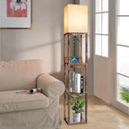 RUNTOP Floor Lamp with Shelves, Shelf Floor Lamp with Wireless Charger & 2 Charging USB Ports & Drawer, AC Outlet, 3 Color Temperature Tall Standing Lamp with Bulb for Living Room, Bedroom, Office