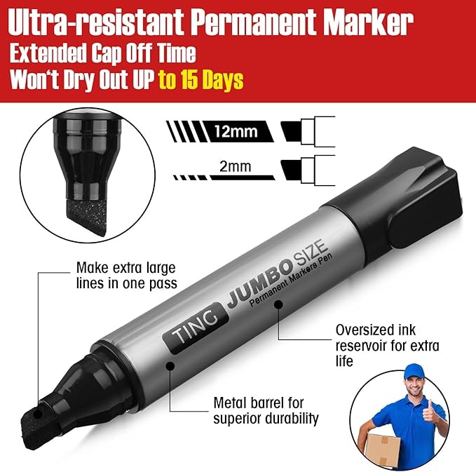 Fuutreo 32 Pcs Jumbo Permanent Markers Bulk Large Chisel Tip Permanent Markers Waterproof Jumbo Pens Quick Drying Office Supplies(Black)