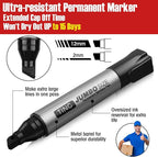 Fuutreo 32 Pcs Jumbo Permanent Markers Bulk Large Chisel Tip Permanent Markers Waterproof Jumbo Pens Quick Drying Office Supplies(Black)