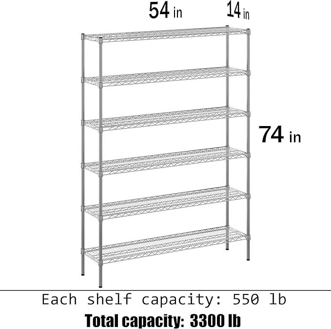 Regal Altair 14" Deep x 54" Wide x 74" Height Wire Shelving Kit | 6-Tier | NSF Commercial Storage Rack Unit