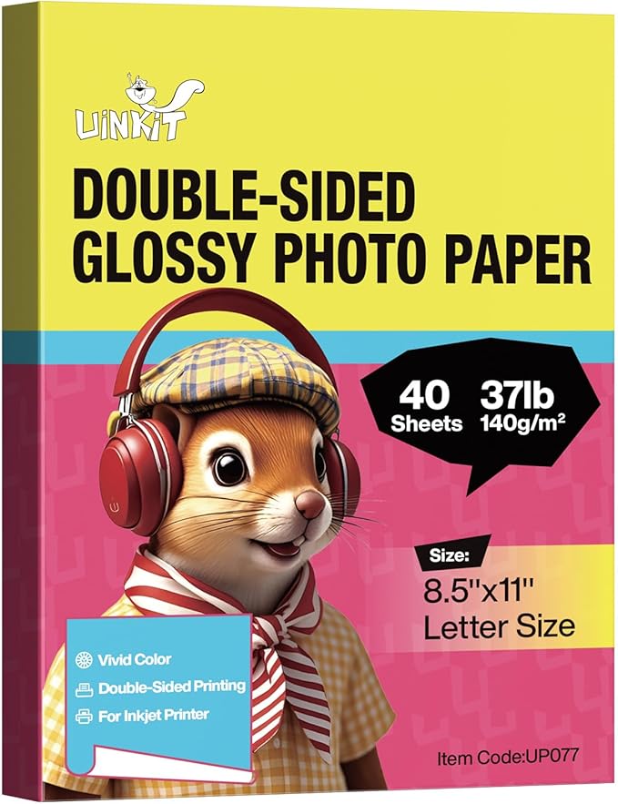Uinkit Brochure Paper Glossy Double Sided 8.5x11 Inkjet 37lb 140gsm Dye ink Thin Photo Picture Flyer Calendar Magazine CD Cover letter (40, 8.5x11-glossy)