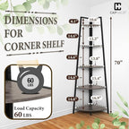 CAPHAUS Tall Corner Shelf Stand, 5-Tier Display Shelves, Ladder Corner Wood Storage Plant Bookshelf with Metal Frame, Versatile Shelving Unit Bookcase for Home Office Space, Dark Grey