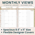 bloom daily planners 2026 Planner (January to December) - 8.5” x 11” Weekly & Monthly Dated Agenda Organizer Book with Stickers & Tabs - Flexible Soft Cover - Tan Leopard