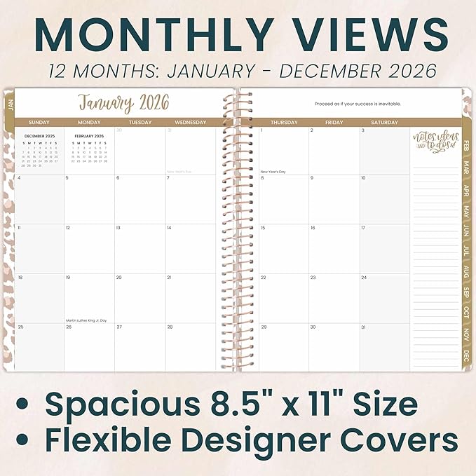 bloom daily planners 2026 Planner (January to December) - 8.5” x 11” Weekly & Monthly Dated Agenda Organizer Book with Stickers & Tabs - Flexible Soft Cover - Tan Leopard
