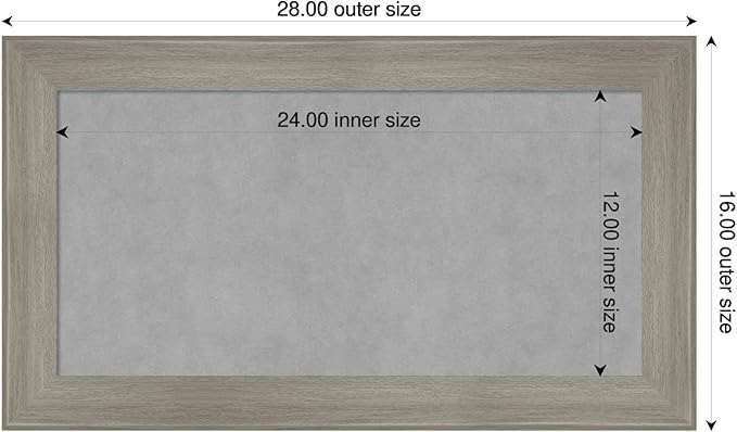 Amanti Art Grey Framed Magnetic Board 16x28 Small Vision Board for use with Magnets, 100% Metal Sheet to Display Items as Office Decor or for Home Organization in mudroom, Kitchen or Kids Room