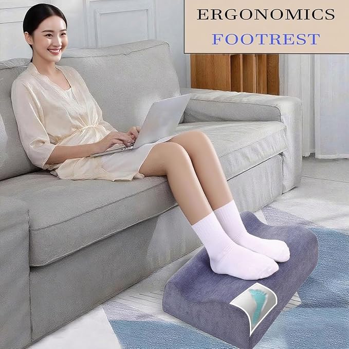 COMFelicify Foot Rest for Under Desk at Work, Ergonomic Under Desk Footrest with Washable Cover, Memory Foam Foot Stool for Office Chair & Gaming Chair, Back & Hip Pain Relief, Blue