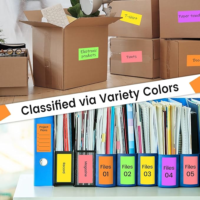 THEBLUETOUCH 2" x 4" Colored Labels Stickers, 5 Bright Colors Assorted Neon Labels for Laser/Inkjet Printers, 250 Printable Address Stickers (25 Sheets)