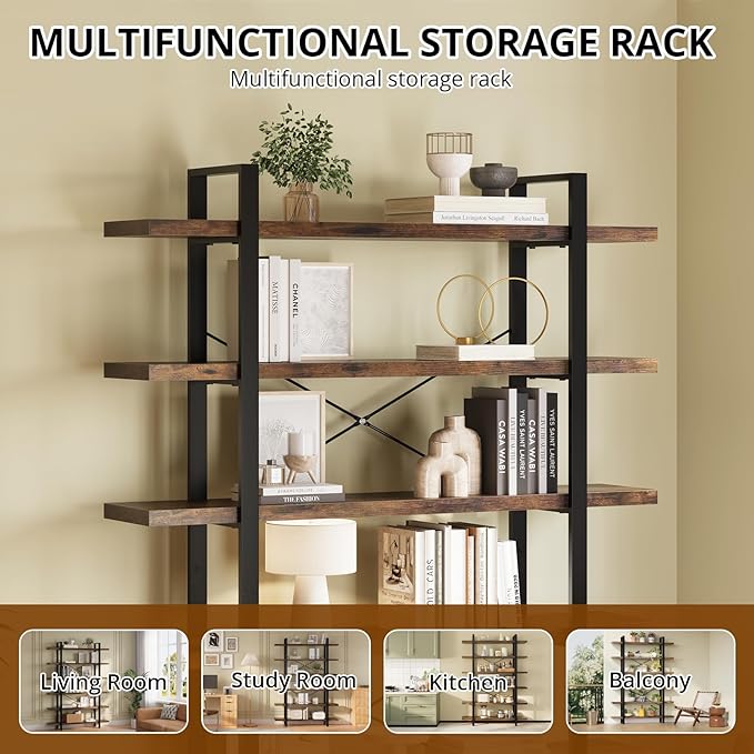 FURSUN Heavy Duty 6 Tier Bookcase, 80-in Tall Industrial Modern Large Bookshelf, Wood Farmhouse Bookcases Book Shelves and Metal Frame for Office, Bedroom, Living Room, Brown