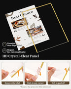 Dynta Acrylic Sign Holder 8.5x11 8pck Clear Table Display Stands Double Sided Table Sign Holders, Menu Holder for Wedding, Party, Office, Store, Home Use (Gold Frame)
