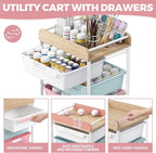 Rolling Storage Utility Cart With 6 Drawers,Art Supply Craft Organizer,Sewing Makeup Organizer And Storage,Office Organization Wooden Tabletop,Colorful