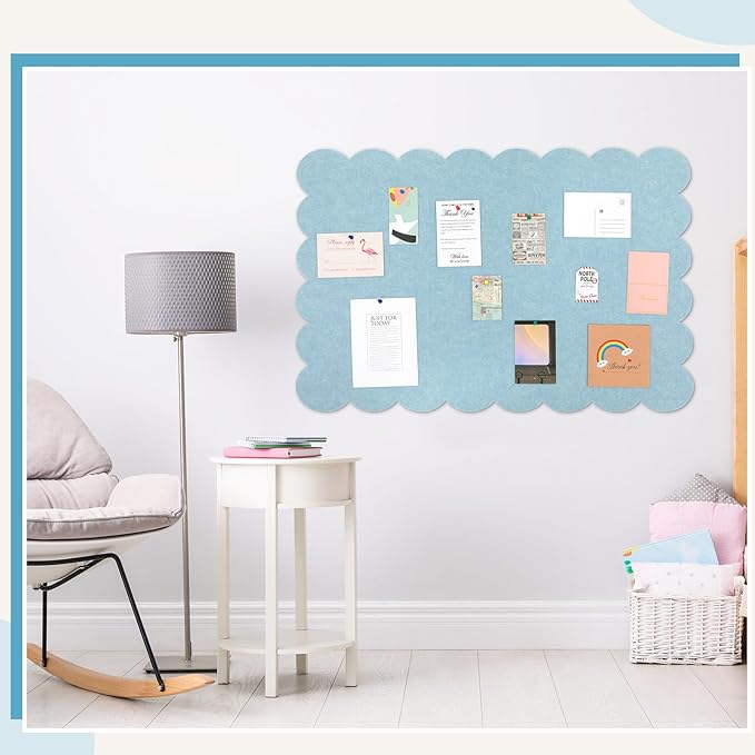 Mooliwe Scalloped Felt Bulletin Board 36 x 24 Inches Foldable Blue Pin Cork Board Alternative for Wall, 3' x 2' Trifold Picture Vision Self Adhesive Bulletin Decorative