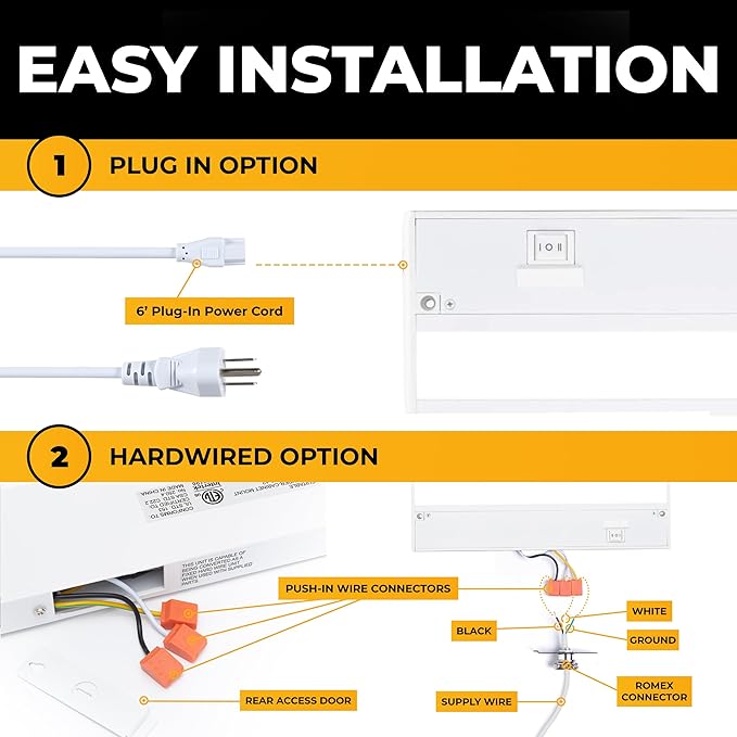 LED Under Cabinet Lighting Hardwired - 3CCT 32 Inch White Finish - Undercabinet Lights for Kitchen - Linkable Undercounter Dimmable Plug in Light or Hard Wired - Under Counter Fixture Direct Wire