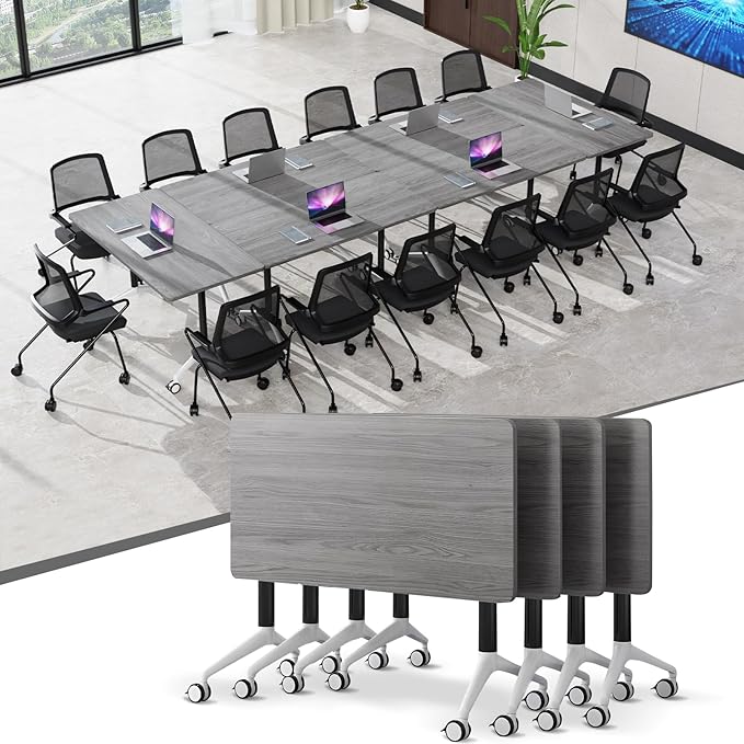 JEHUJD Conference Table,55.1''Folding Conference Room Table for 4-12 People,Mobile Flip Top MeetingTraining Table with Different Coulor and Styles for Offices, Classrooms,Meeting Room (4, 61''F)