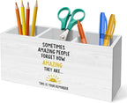 HUKINE Thank You Gifts Pen Holder for Desk Decoration, Sometimes Amazing People Forget Wooden Box Sign Pencil Holder Organizer for Home Office Desk Accessories, Appreciation Gifts for Coworkers