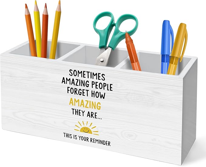 HUKINE Thank You Gifts Pen Holder for Desk Decoration, Sometimes Amazing People Forget Wooden Box Sign Pencil Holder Organizer for Home Office Desk Accessories, Appreciation Gifts for Coworkers
