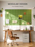 Bumusty Large Cork Board Alternative-36 x24 Felt Bulletin Board Tiles, with 30 Pushpins, 40 Adhesive Tabs, 6-Pack Slat Wall Paneling, Cork Boards for Office Push Pin Board Felt Board-Kelly Green
