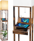 RUNTOP Floor Lamp with Shelves, Shelf Floor Lamp with Wireless Charger & 2 Charging USB Ports & Drawer, AC Outlet, 3 Color Temperature Tall Standing Lamp with Bulb for Living Room, Bedroom, Office