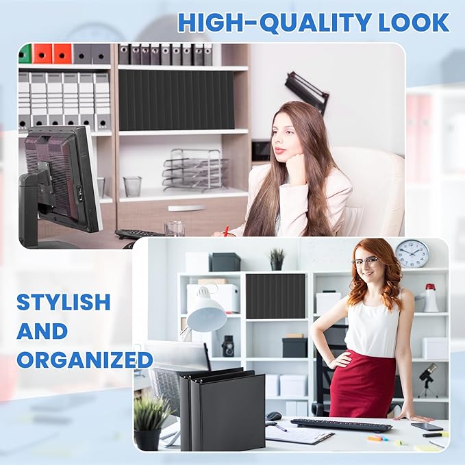 Henoyso 12 Pcs 3 Ring 1 Inch Binders Fits 8.5 x 11 Inch Letter Size Paper, Plastic Black Flexible Binders with View Cover and 2 Pockets, 175 Sheets Capacity for Office School