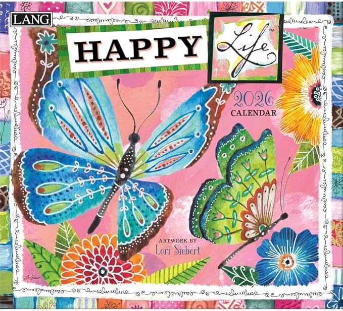 Lang Happy Life 2026 Wall Calendar – 12-Month Calendar with Stapled Binding, Linen-Embossed Joyful Artwork by Lori Siebert, 13.4" × 12"