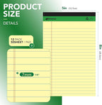 KAISA Yellow Legal Pads 12Pads Writing Pads Recycled Paper 5"x8" Norrow Ruled Lined Paper Small Legal pad Perforated 50 sheets/pad Notepads Writing Tablet Canary For Office Supplies (Canary 12pads)