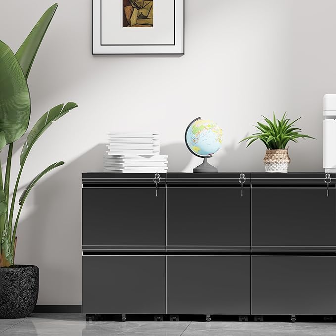 INTERGREAT Mobile File Cabinet with Lock,Under Desk Rolling Metal Filing Cabinet for Home Office, Black 2 Drawer File Cabinets with Wheels for Legal/Letter/A4 File
