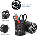 EasyPAG Black Pen Holder for Desk, 2 Pack Round Pen Organizer, Brush Holder for Vanity, Metal Pencil Cup Organizer for Home, Office, Classroom, School